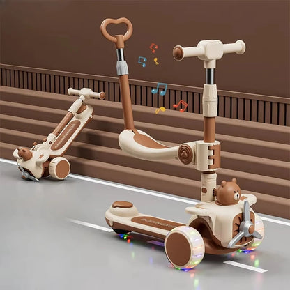 3 in 1 Kids Scooter Push Scooter for Toddler Teens with Parent Push Handle Seat Ride on Toys Halloween Gift for Boys Girls