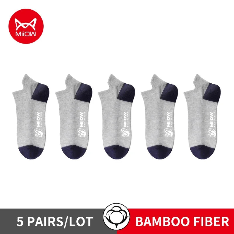 MiiOW 5 Pairs Harajuku Cotton Man Socks Fashion Contrast Color Antibacterial Men's Boat Socks Breathable Soft Anti Slip Sock