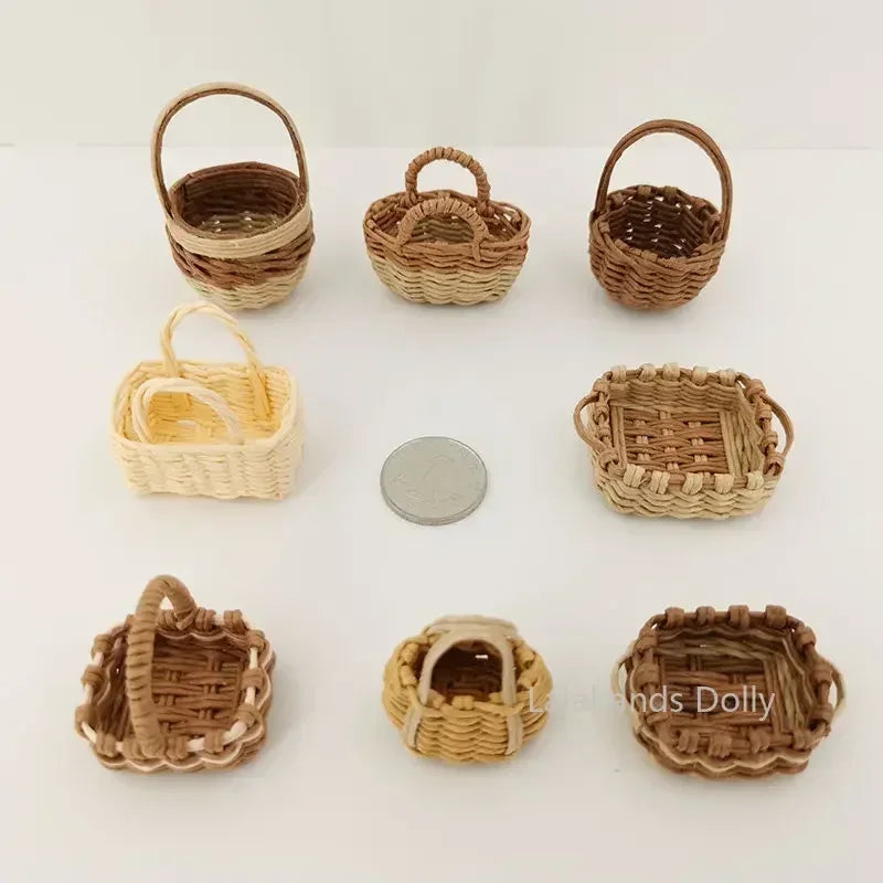Dollhouse Handmade Mini Furniture Fruit Basket Vegetable Basket Food Play Model House Dollhouse Scene Kitchen Accessories