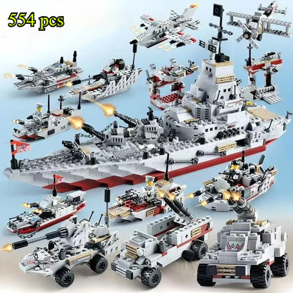 Huge size 1560PCS Navy war ship Army Ship Model Warship 6 in 1 Multi-Shape Combination Building blocks Toys For Kids