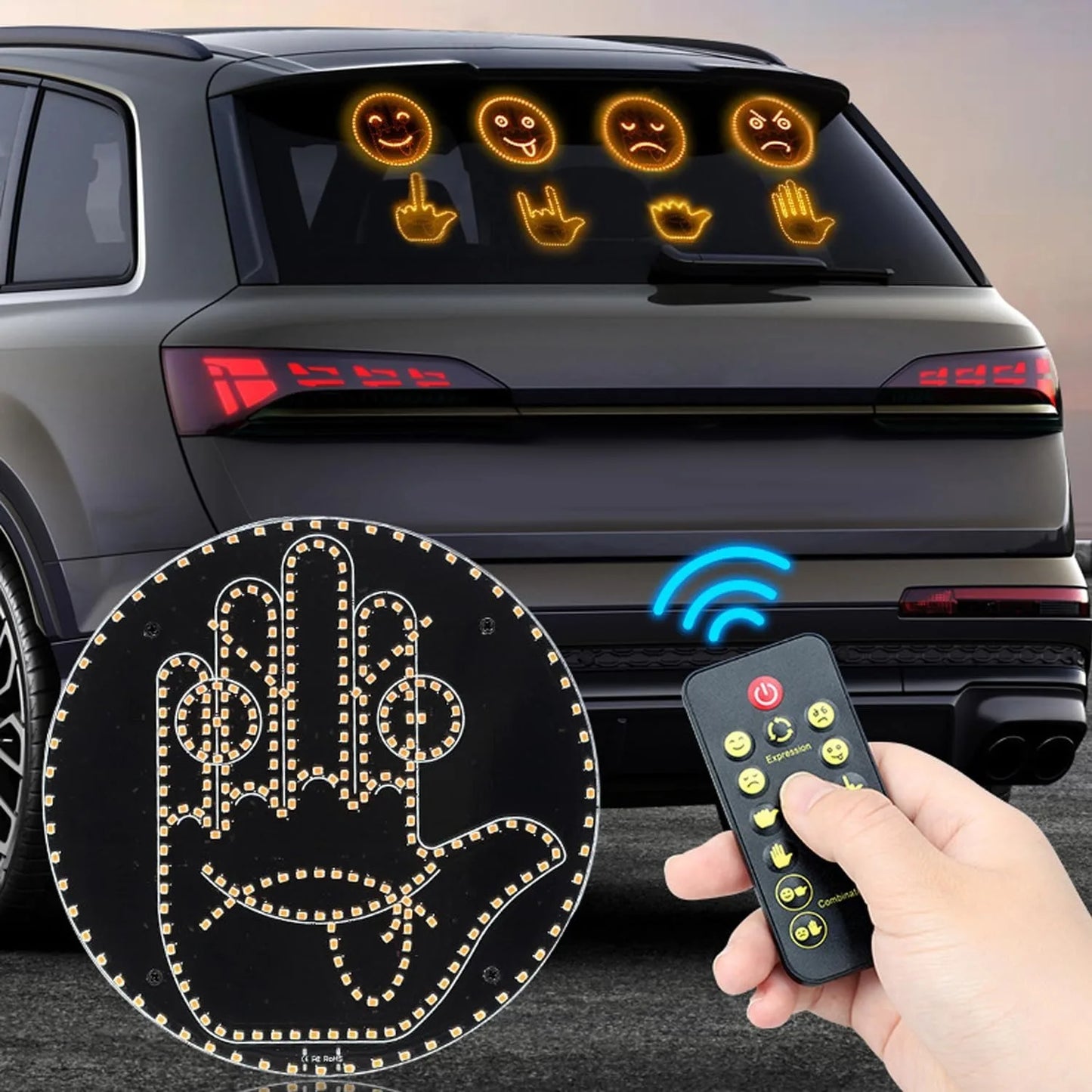 Finger Gesture Light, Funny Led Hand Sign with Remote,with Multiple Light and Pattern Modes, Easy to Use, Ideal for Car, Truck Gifts (One Color Round 8 Modes（1Pcs）)