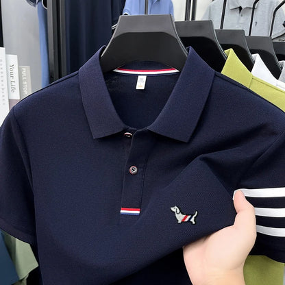 High end 100% cotton short sleeve polo shirt men luxury brand cute dog design Korean casual summer golf fashion striped T-shirt