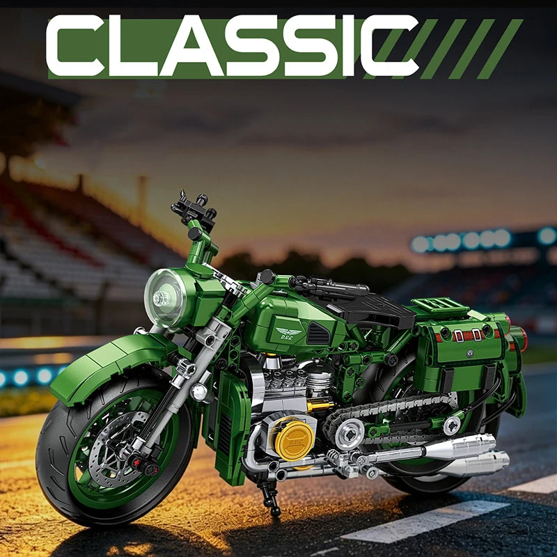 Retro Cruiser Motorcycle Building Blocks Set Classic Vintage Motorbike Model, With Stand, Birthday Christmas Gift