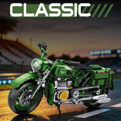 Retro Cruiser Motorcycle Building Blocks Set Classic Vintage Motorbike Model, With Stand, Birthday Christmas Gift