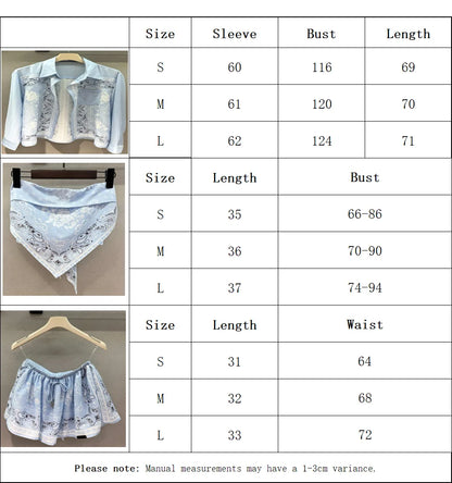 Mediterranean Style Silk Scarf Printed Shirt Loose Top Strapless Short Skirt Set Casual Women's Clothing 26's New