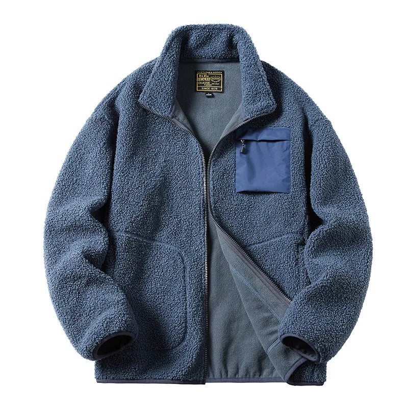 2024 Fashion Fleece Jackets Man Trendy Lamb Wool Coats Outdoor Sports Thick Warm Casual Streetwear Coats Windproof Jacket Male