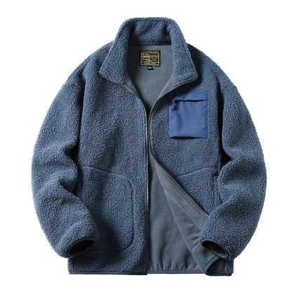 2024 Fashion Fleece Jackets Man Trendy Lamb Wool Coats Outdoor Sports Thick Warm Casual Streetwear Coats Windproof Jacket Male