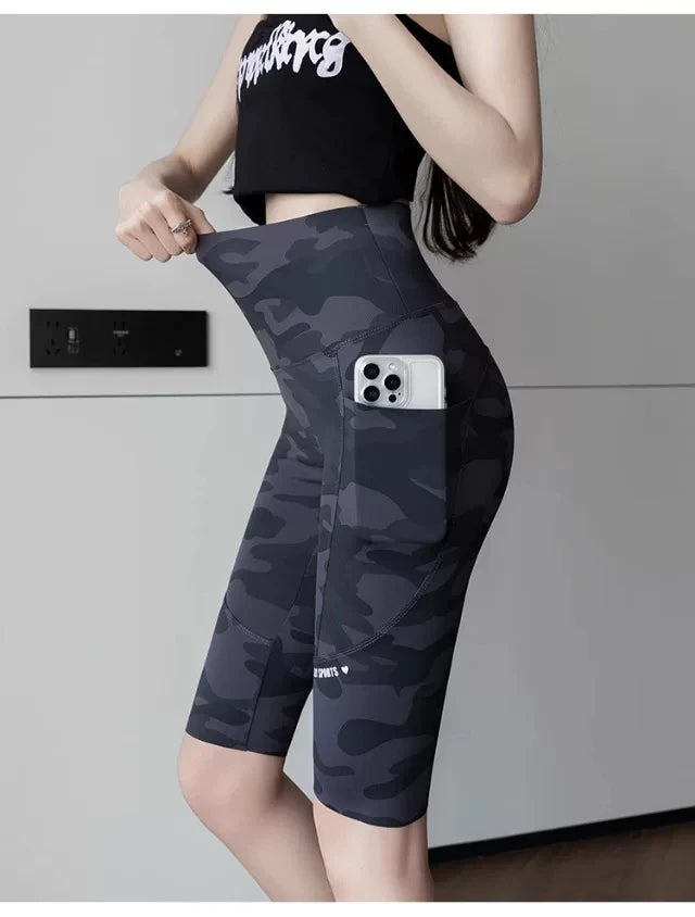 Premium Women's Camo 5-Point Shark Pants High Waist Tummy Control Butt Lifting Daily Casual Yoga Cycling Leggings