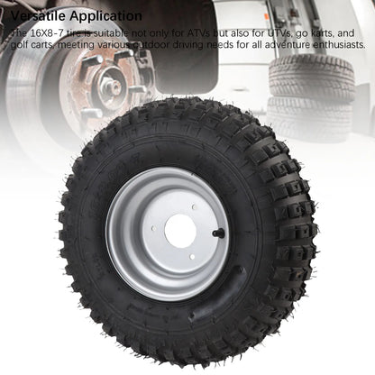 16X8-7 Tire with Rim Replacement 7 Inches Excellent Road Grip Puncture Proof Go Kart Tire for  Cart Garden Lawn Mower