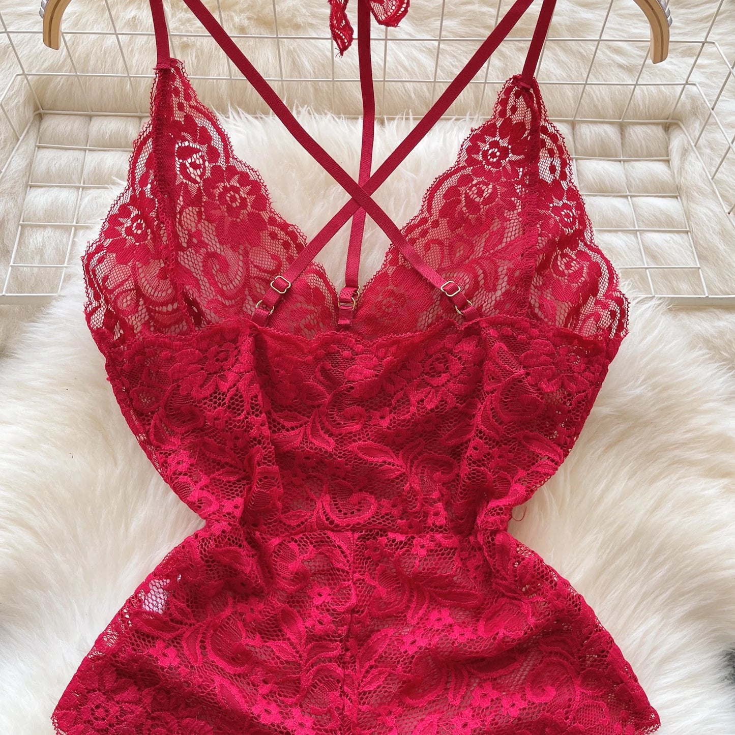 Sexy Lace Strap Jumpsuit Slim Fit Transparent Women's Pajamas Halter Playsuit Erotic Lingerie Catsuit Backless Hollowed Bodysuit