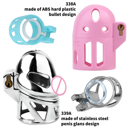 FRRK Male Chastity Cage No Base Ring Bullet Penis Design Lock Elastic Strap Belt Harness 9 Sizes Cock Ring Bondage Adult Sex Toy