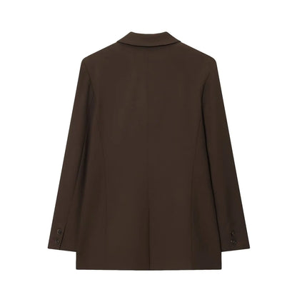 Autumn New Style Women's Suit Jacket with Shoulder Pads Double Row Buttons Pleated Straight Leg Pants Fashionable Two-Piece Set