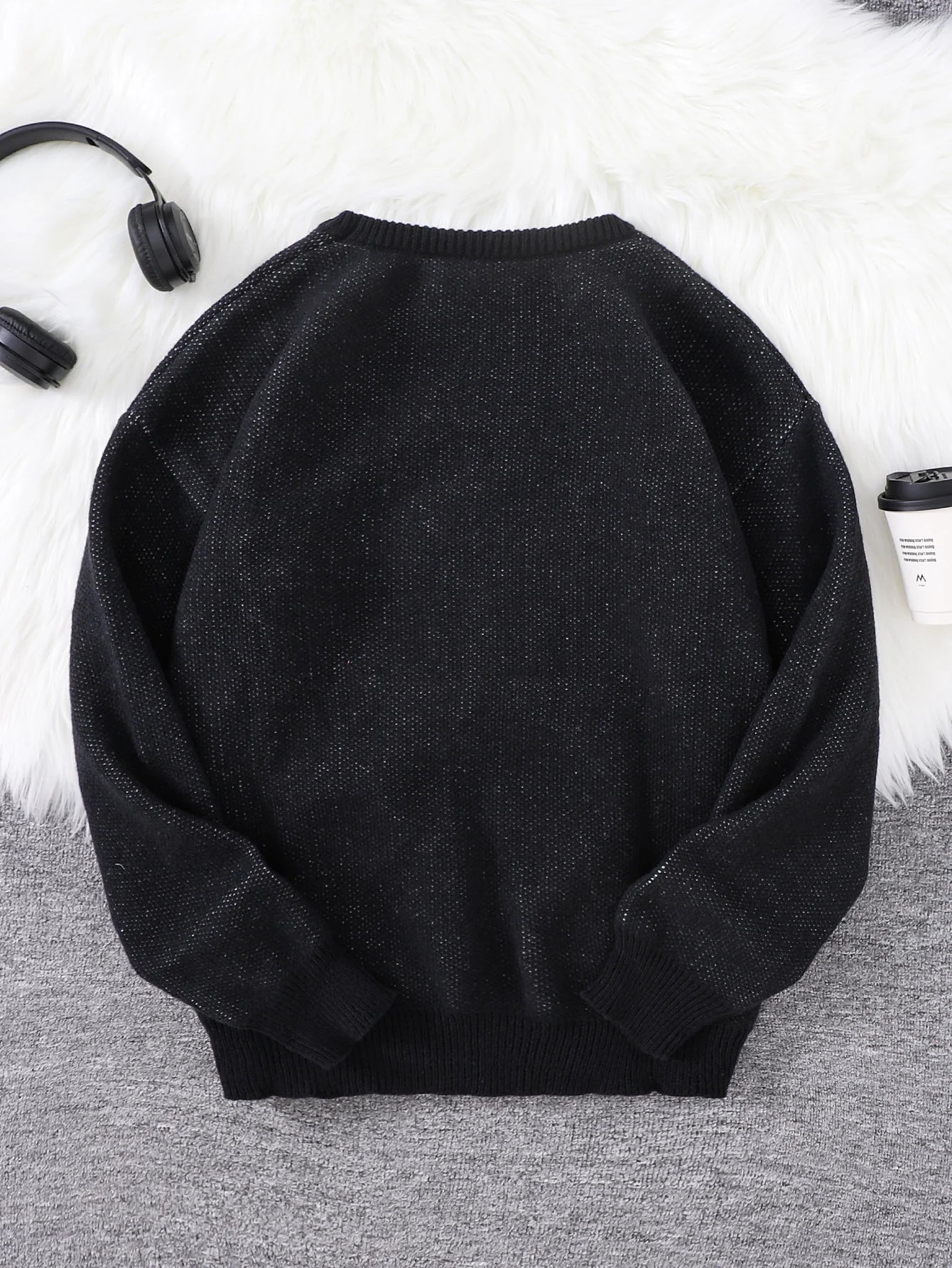 Autumn and Winter Abstract Kitten Jacquard Pattern Pullover Sweater Casual Round Neck Knitted Men's Pullover