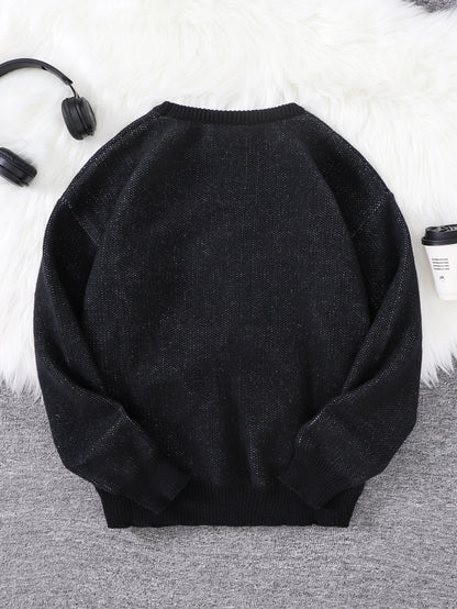 Autumn and Winter Abstract Kitten Jacquard Pattern Pullover Sweater Casual Round Neck Knitted Men's Pullover