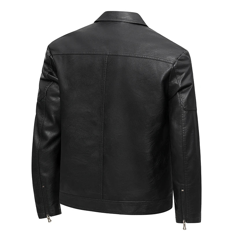 Men's Lapel Leather Jacket Spring Autumn Oversized Slim Motorcycle Riding Suit Streetwear PU Leather Waterproof Work Men Clothes
