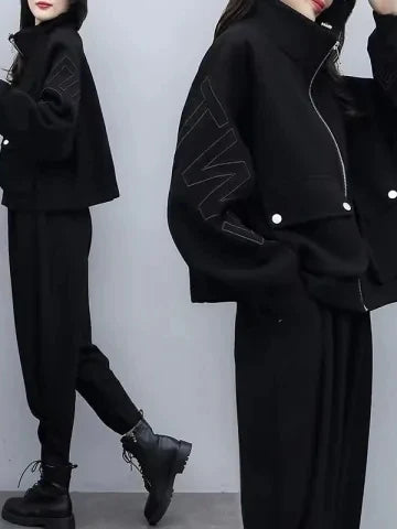Fashionable Thickened Fleece Women's Large Size Sportswear Set Autumn Winter High Waist Long Pants Two-Piece Suite Anti-Aging