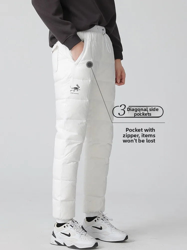 Goose Ancestor Men's down Pants High Waist Thickened Snowboarding Pants White Goose down Outerwear Casual Long Pants