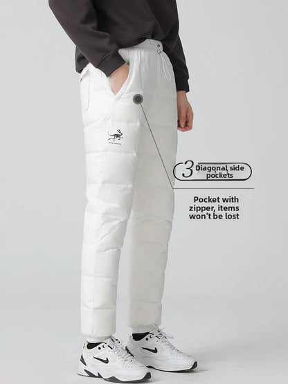 Goose Ancestor Men's down Pants High Waist Thickened Snowboarding Pants White Goose down Outerwear Casual Long Pants