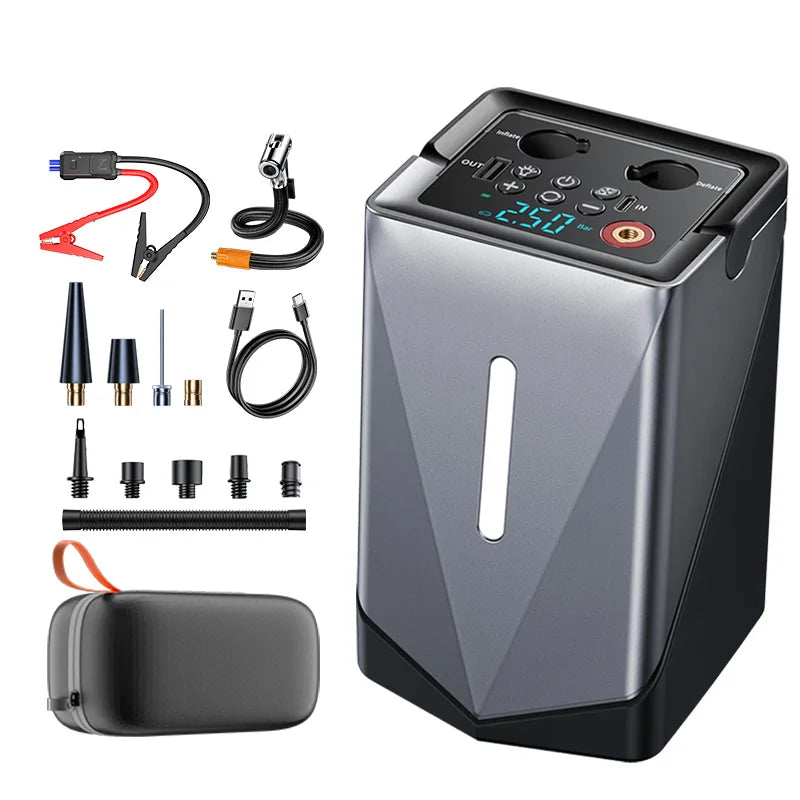 12000mAh Multi-Function Car Jump Starter&Air Compressor&Air Blower 12V Portable Battery Booster  Inflator Fast Charging