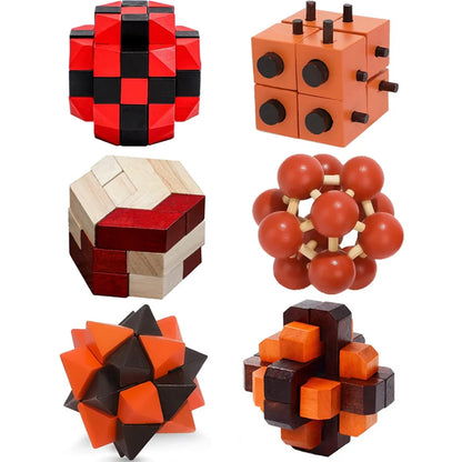 6PCS Set Wooden Brain Teaser Puzzle Cube Educational Toys for Kids And Adults Assembly & Disentanglement Puzzles IQ Challenge