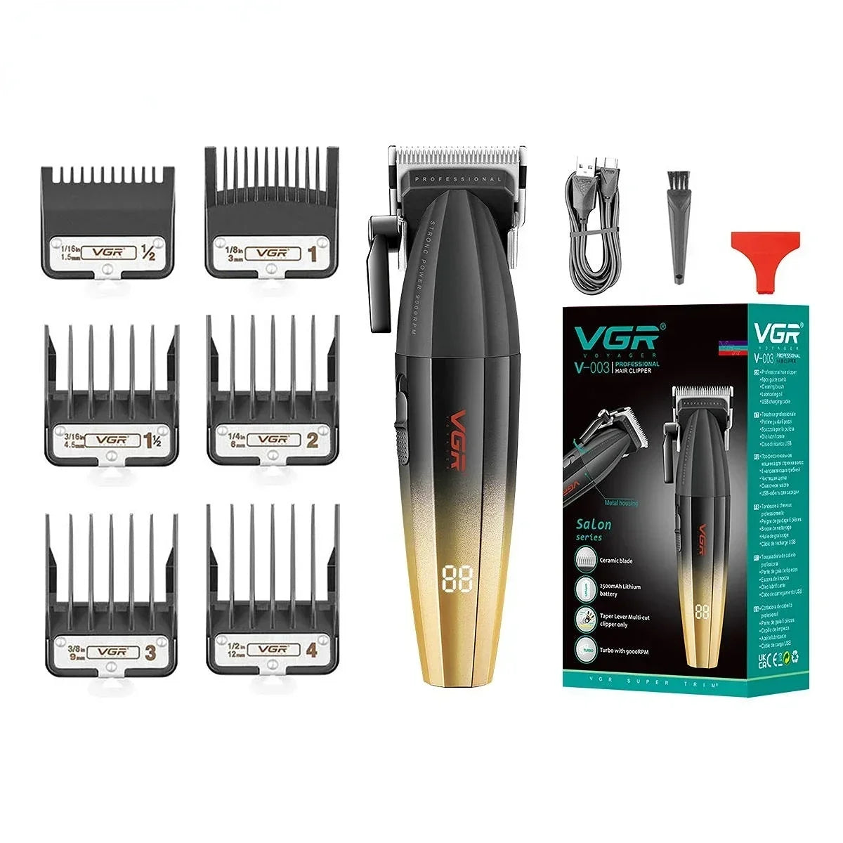VGR Hair Trimmer Professional Barber Hair Cutting Machine Cordless Hair Clipper Haircut Digital Display Trimmer for Men V-003