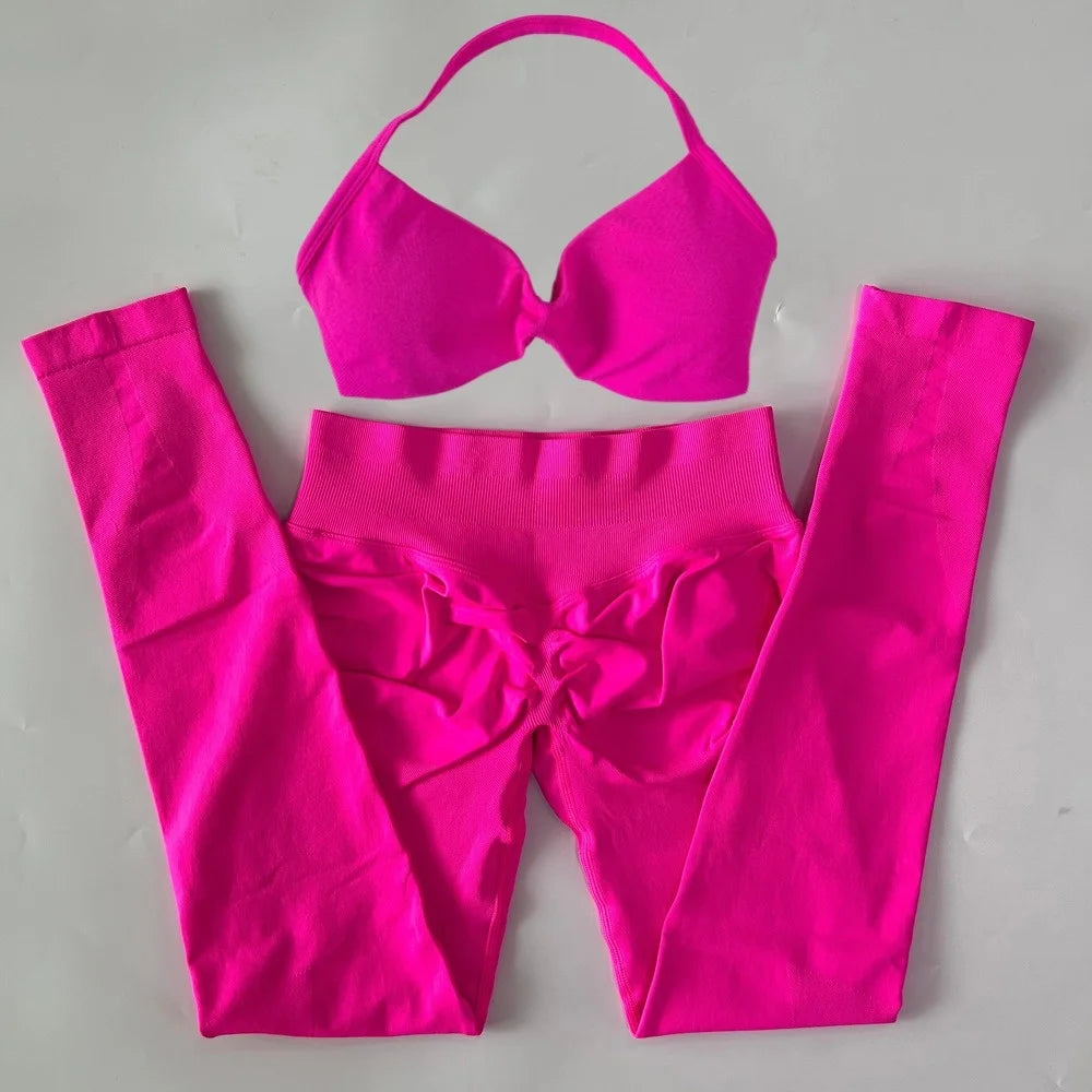 Women's 2 Piece Yoga Set High Quality Seamless Leggings And Strappy Bra Workout Gym Fitness Sportswear Resistance Training