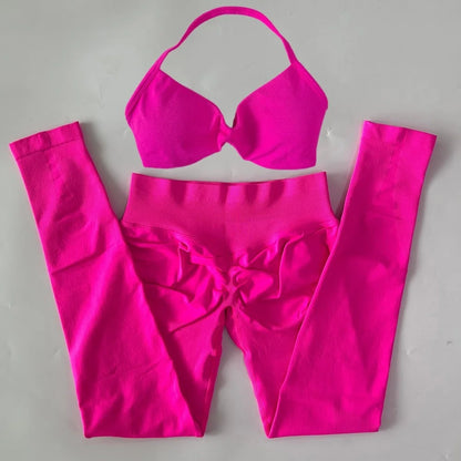 Women's 2 Piece Yoga Set High Quality Seamless Leggings And Strappy Bra Workout Gym Fitness Sportswear Resistance Training