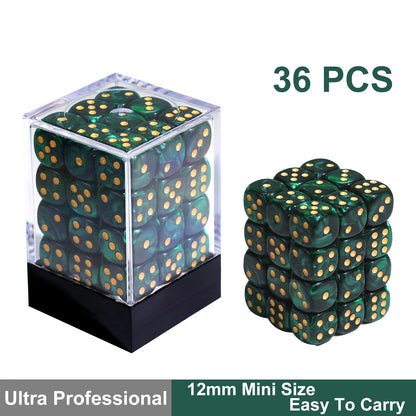 36Pcs 12mm D6 Double Color Glitter Dice for RPG Board Games Tabletop DND Accessories Family Board Games Gift with Storage Box