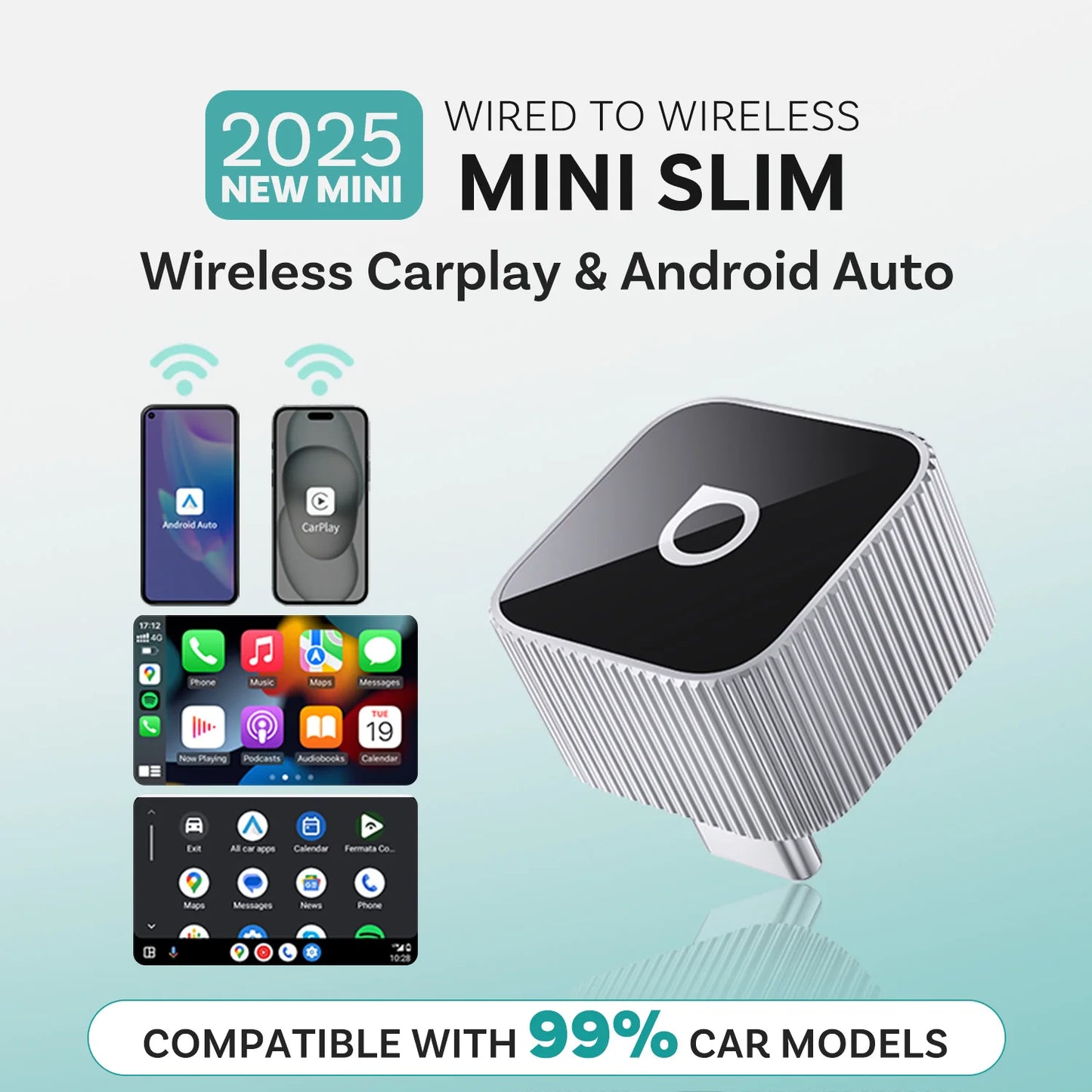 Ottocast 3.0 Mini Slim Wireless CarPlay Adapter Android Auto Dongle Plug Play Bluetooth 5.0 Wifi Auto Connect for 98% of Cars