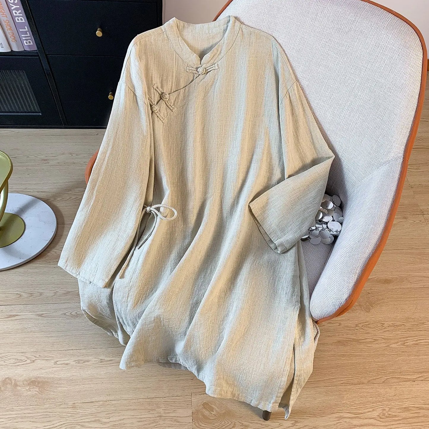 New Chinese Style Cotton Linen Women's Shirt Long Sleeve Button up Stand Collar Loose Fit Commute Fashion Mid-Length Coat
