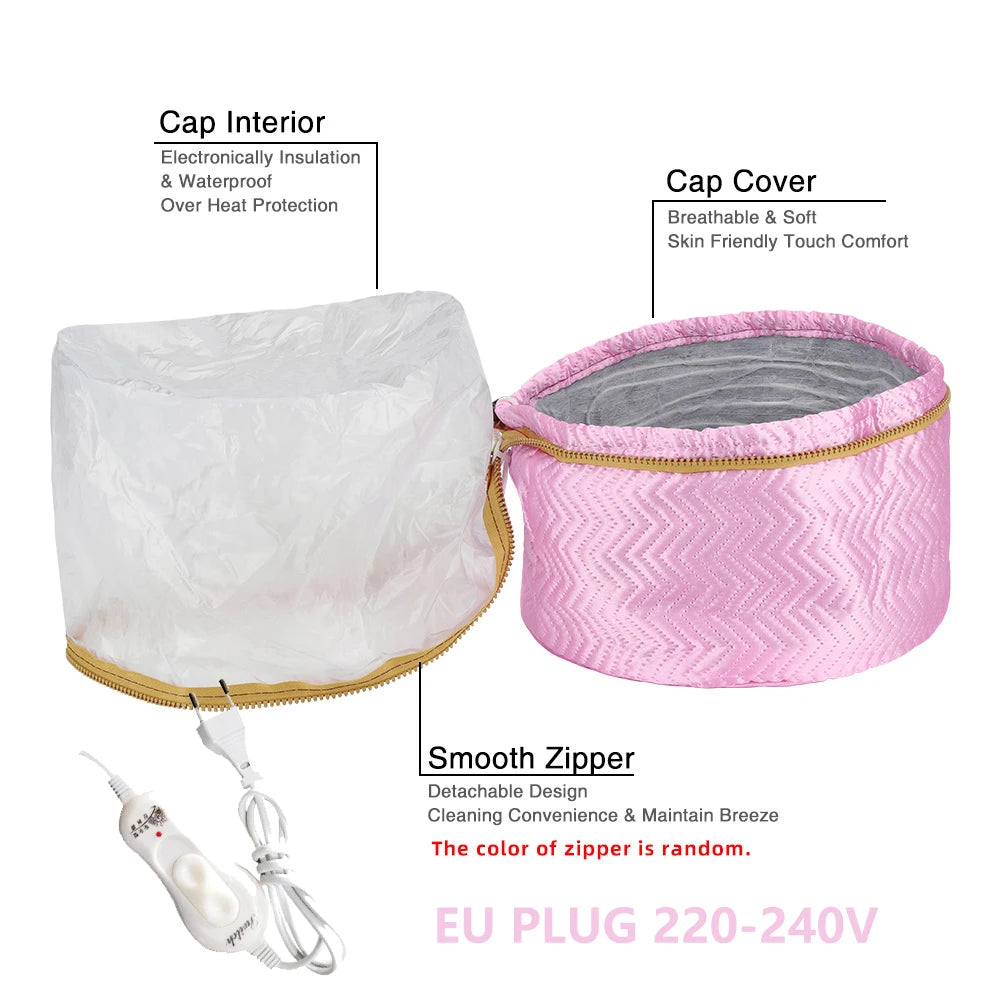 Hair Steamer Cap 220V Electric Heat Cap for Deep Conditioning Hot Oil Hair Mask Repair Damaged Hair Reduce Frizz Split Ends Home