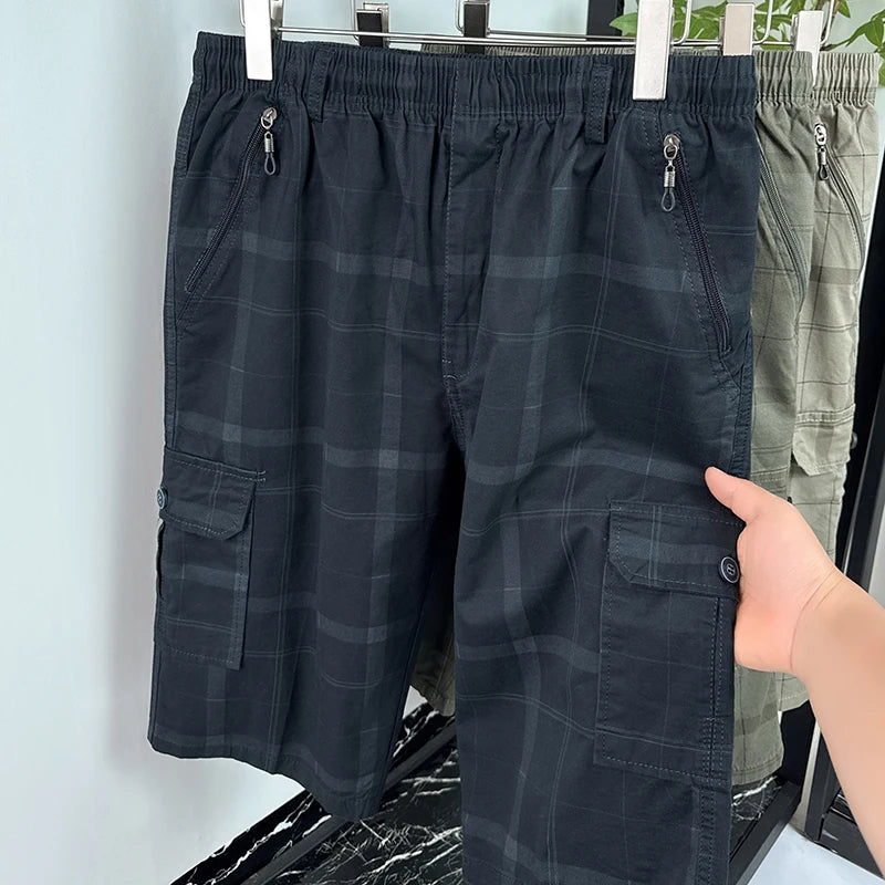 Men's Cargo Shorts New Summer Breathable 100% Cotton Thin Plaid 7-Point Pants Sports Casual Minimalist Style Comfortable Daily