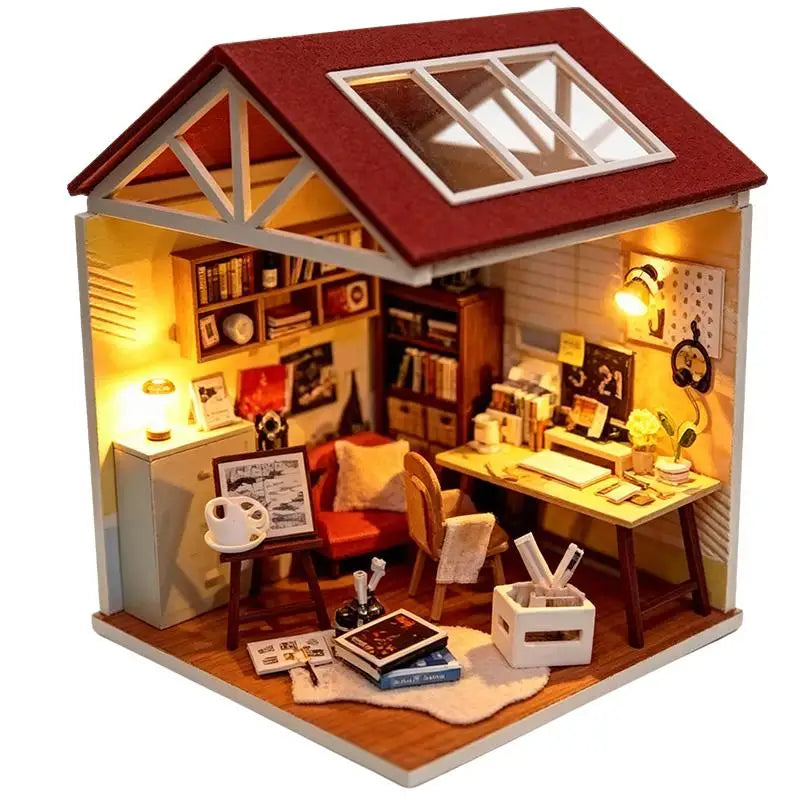 DIY Miniature Wooden Dollhouse Kit Mini House Model Handmade Assembly Craft Kit Stress Relief Desk Decor Birthday Gift For Adult