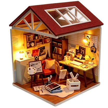 DIY Miniature Wooden Dollhouse Kit Mini House Model Handmade Assembly Craft Kit Stress Relief Desk Decor Birthday Gift For Adult