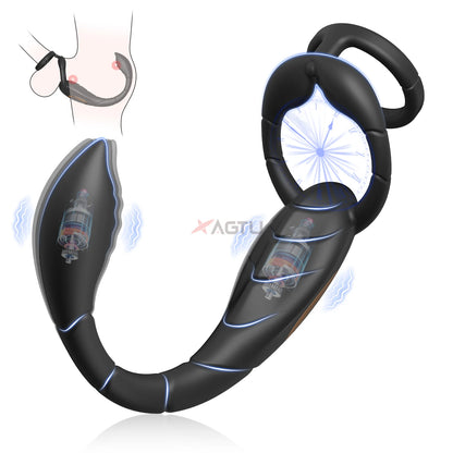 Cock Ring Prostate Vibrator for Men Male Double Ring Anal Plug Vibrating Delay Ejaculation Male Masturbator Sex Toys for Men 18+