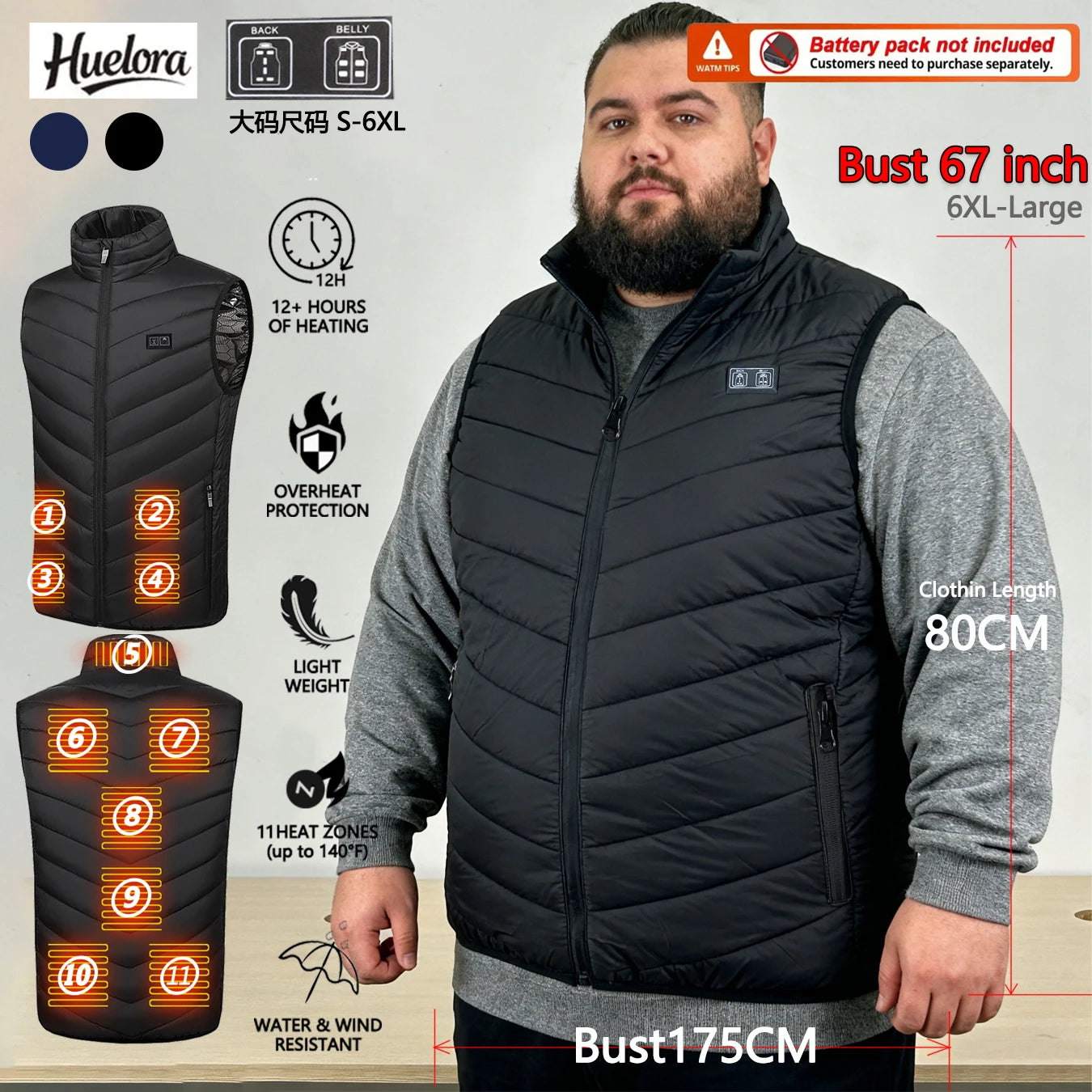 Extra Extra Large11 Area Heating Vest Winter Women Climbing Heating Coats Outdoor Trekking Heating Apparel （Not Power Bank）
