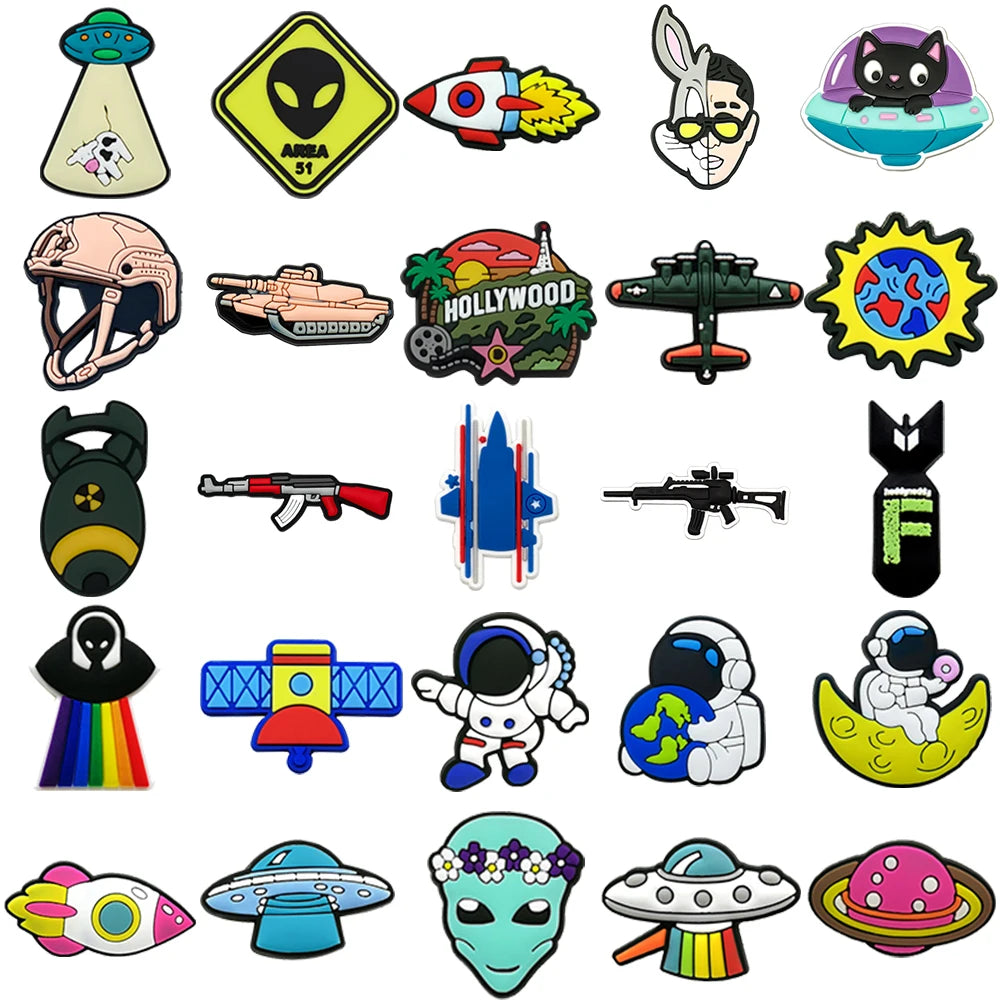 1/25PCS Space & Alien Theme Shoe Charms Set DIY Decorative Pins UFO Rocket Astronaut Clogs Accessories for Women Men Shoe Buckle