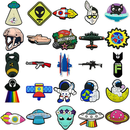 1/25PCS Space & Alien Theme Shoe Charms Set DIY Decorative Pins UFO Rocket Astronaut Clogs Accessories for Women Men Shoe Buckle