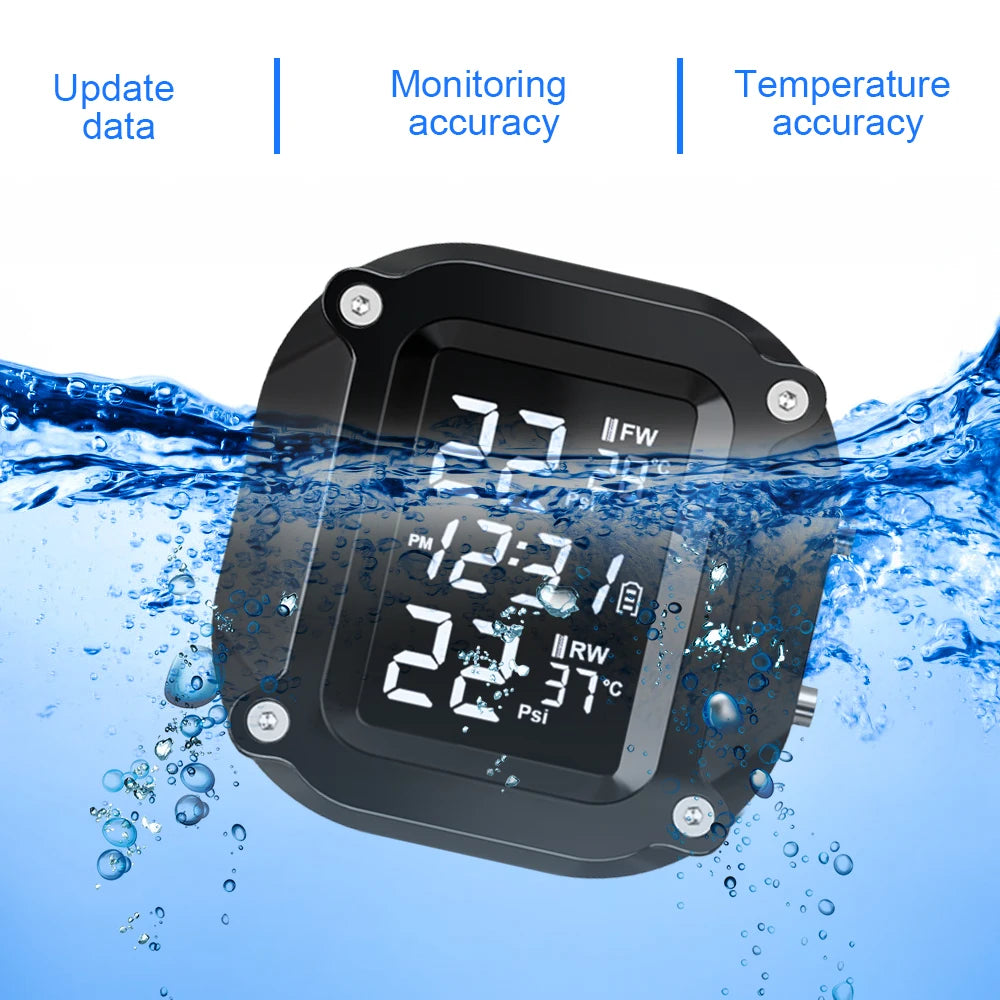 Powstation TPMS Wireless Motorcycle Tire Pressure Monitoring System Solar Charge Tyre Temperature Alarm System Colorful Display