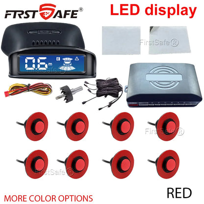 Parking Sensor Kit Car LCD Display Backlight Reverse Radar Monitoring System 8 16.5mm 12V 6-Color Sensors