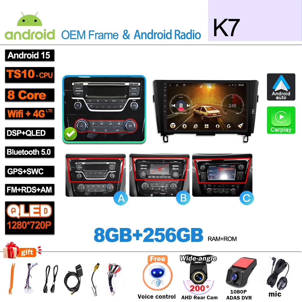 Car Radio For Nissan X-Trail Qashqai 2 J1T32 Qashqai J10 J11 2014 2015 2016 2017 2018 2019  Wireless WIFI GPS Carplay Auto DVD