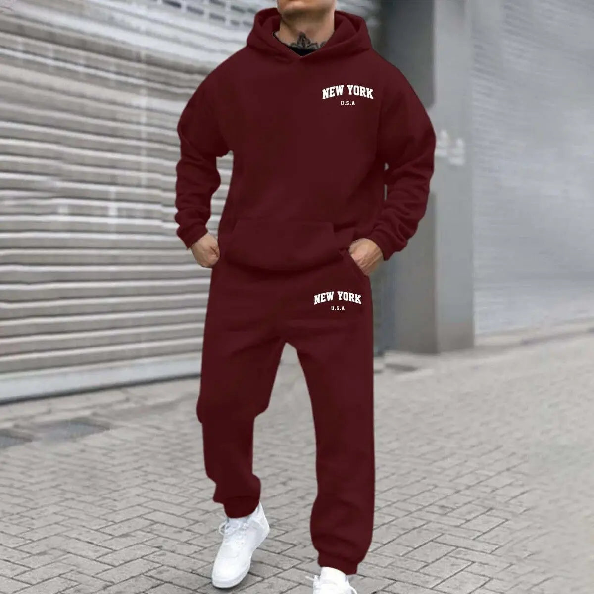 Amazon Cross-Border Hot Selling New Arrival Men's and Women's Streetwear Trendy Fleece Hooded Print Sweatshirt Set Bestseller