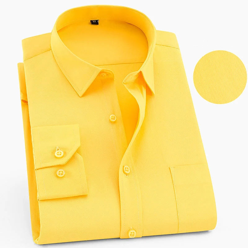 Men's Long Sleeved Classic Dress Shirt Spring Summer White Black Blue Pink Red Solid Chemise Homme Male Business Casual Shirts