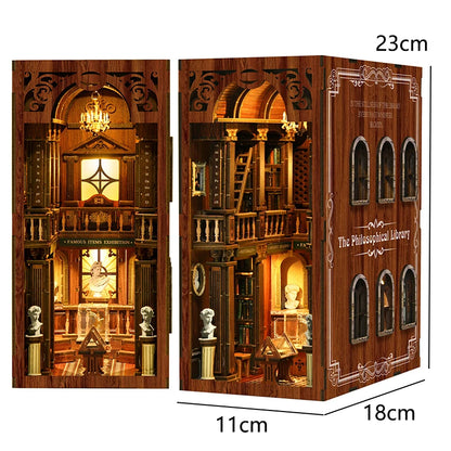 DIY Detective Mystery Book Nook Kit with LED Lights Wooden Bookend Bookshelf Insert Handmade Craft Gift for Book Lovers Adults
