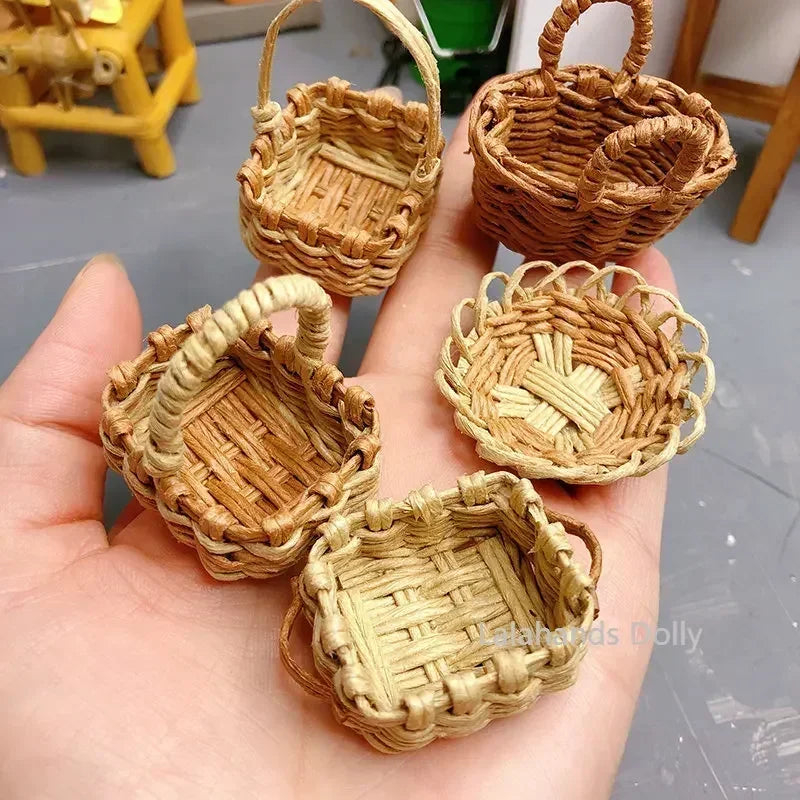 Dollhouse Handmade Mini Furniture Fruit Basket Vegetable Basket Food Play Model House Dollhouse Scene Kitchen Accessories