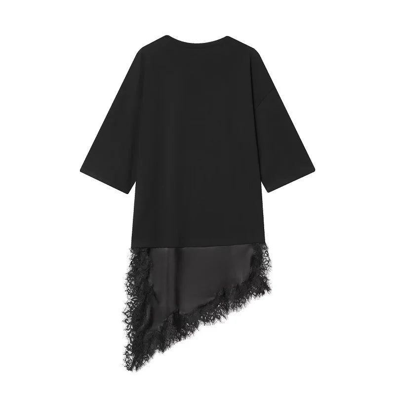 MUJER Polo Lace T Shirt Women Asymmetric Oversized T-Shirt Woman Spring Casual Tank Top Female Fashion Funny Women's T-shirts