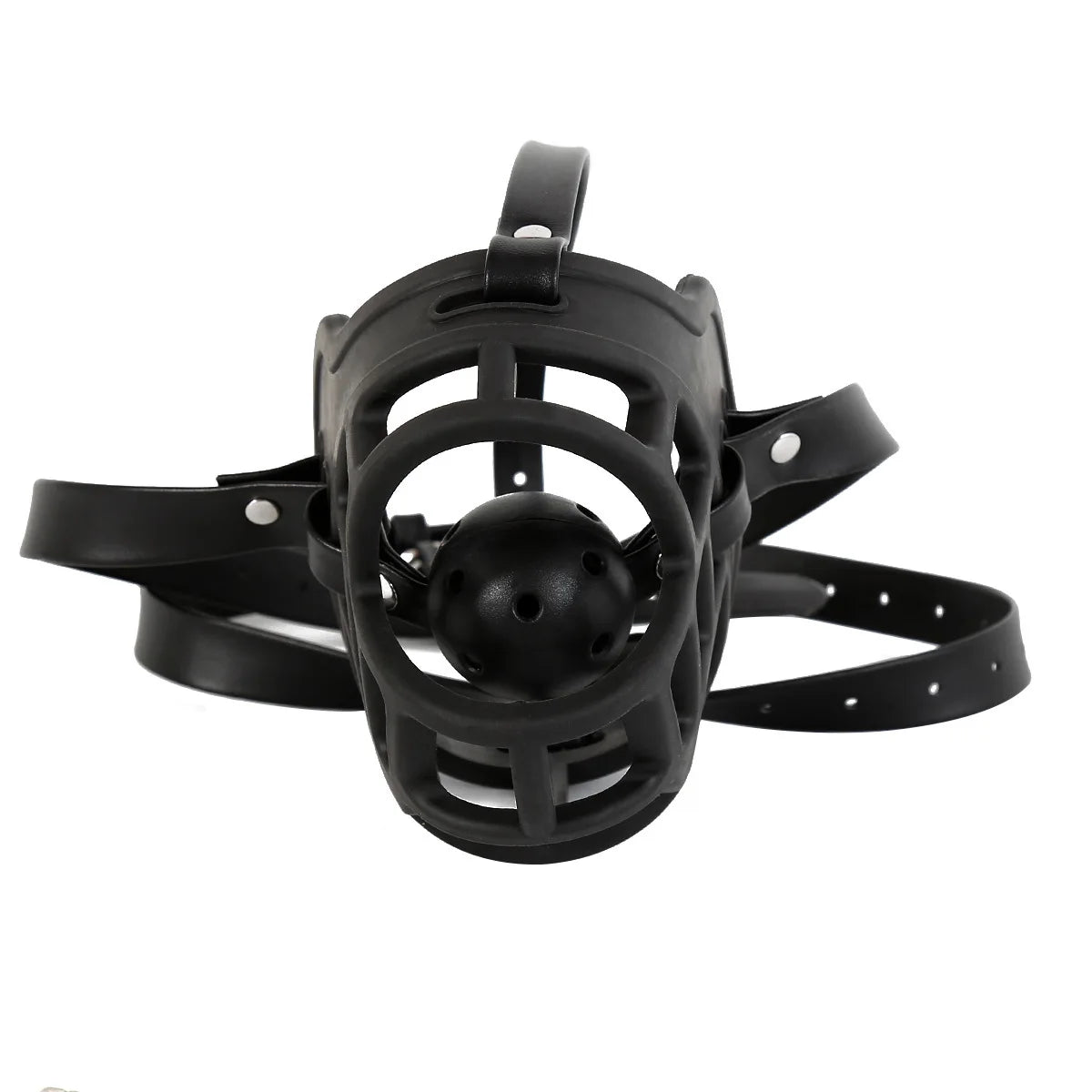 Adult Games Black Leather Harness with Cage-Style Ball Gag, Heavy-Duty Restraint Accessory for Sex Toy