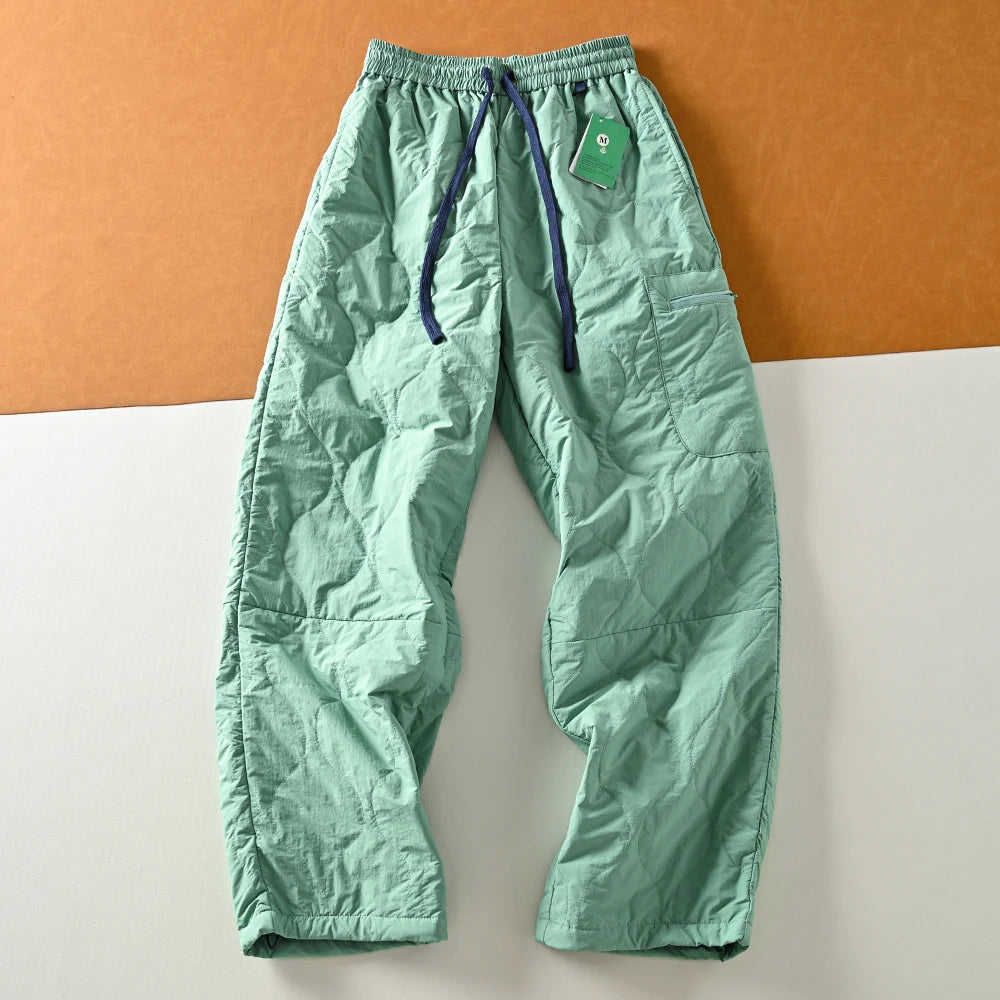 Loose Fit Cotton Pants Men's Winter Casual Straight Leg Thermal Windproof Fashionable Youth Long Trousers Quilted Insert