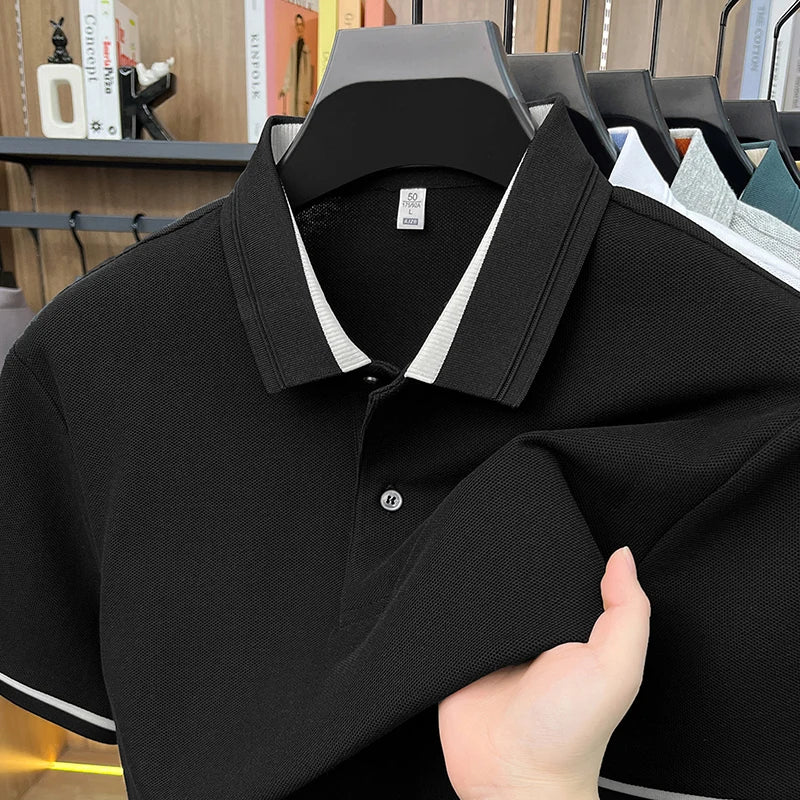 100% pure cotton men's polo shirts summer high-end comfort breathable short sleeve golf business stylish everyday essential top
