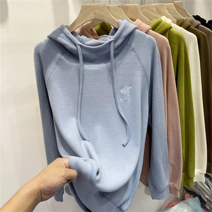 Women's Loose Fit Hoodie Korean Sle Embroidered Dstring Fce Lined Sweatirt Autumn Winter New Arrival
